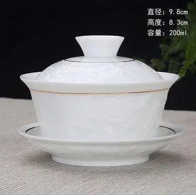 Ручная роспись тушью Лотос керамический фарфор Gaiwan китайский чайный набор кунг-фу ручной работы чайная посуда Tureen Sancai чайная чашка пуэр чайник - Цвет: 200ml
