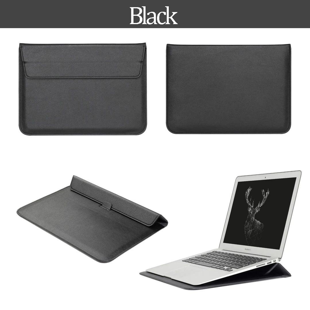 Кожаная почтовая сумка для MacBook New Air 13 A1932 для Mac Book Air 13 A1466 A1369 Pro retina New Pro 13 15 чехол для ноутбука - Цвет: Черный
