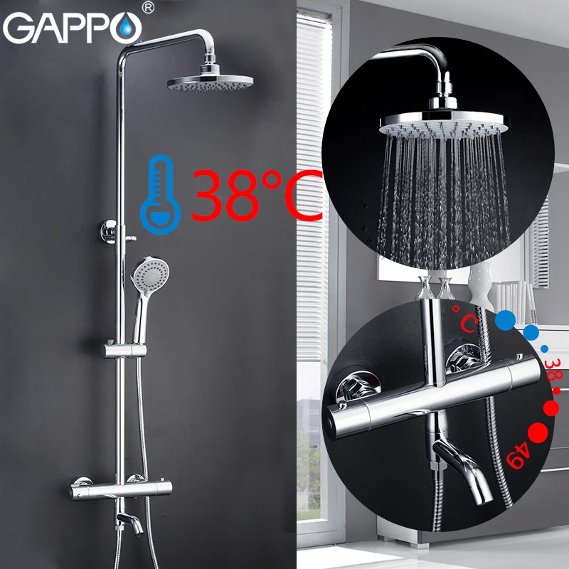 gappo thermostatic shower system hot cold mixer brass bathroom shower faucet bathtub shower sets thermostatic mixer faucets free global shipping