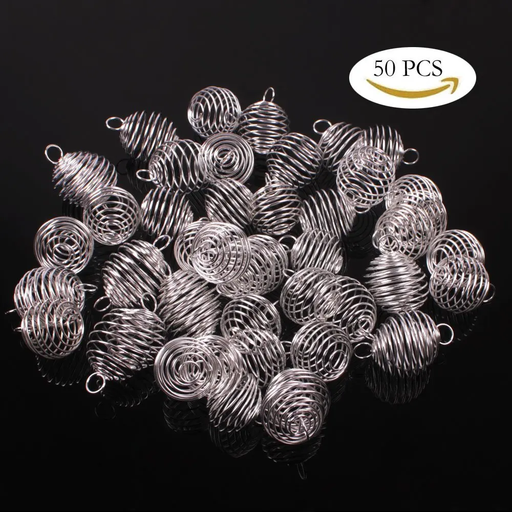 

50pcs 25x30mm Plated Spiral Bead Cage Charms Pendants (Holds 18mm - 22mm Beads) for Women and Men Jewelry Making