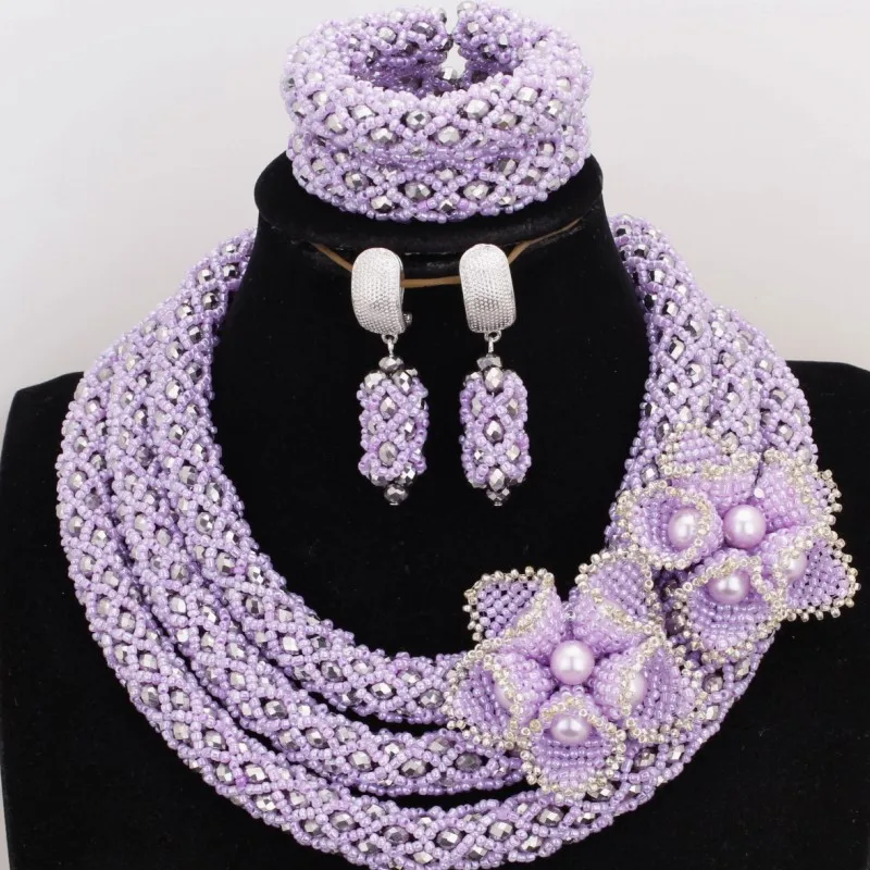 4UJewelry 18 8 дюймов сиреневое и серебряное Африканское ожерелье ювелирный набор