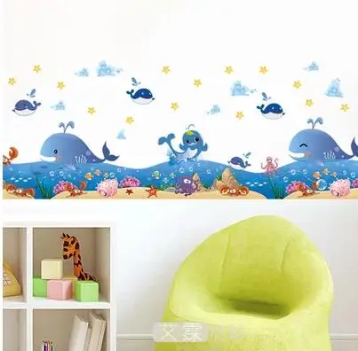 Стены стикеры мультфильм морских животных гостиная спальня ванная комната талии