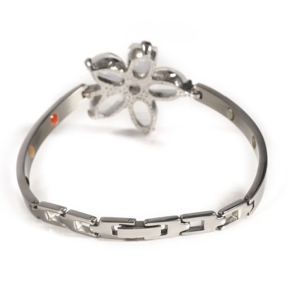 Wollet Jewelry 316L Stainless Steel Magnetic Bracelet For Women Flower Charms Metallic Color Health Care Healing Energy Magnet |