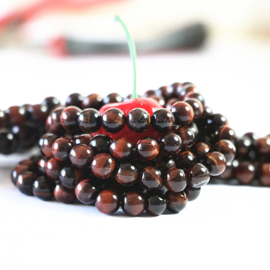 

Natural semi-precious red tiger 6mm 8mm 10mm 12mm stone round loose beads making woman gift Jewelry B107
