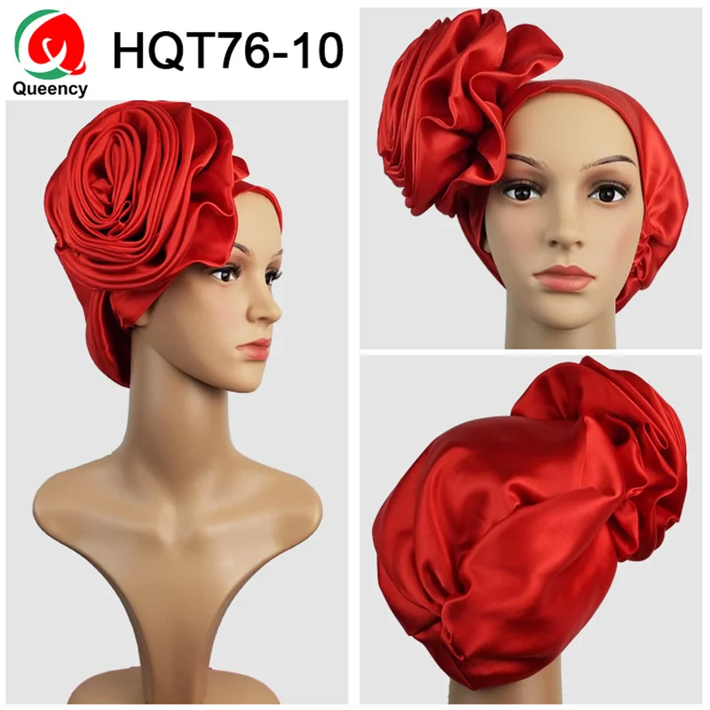 HQT76 Queency Африканский Новое поступление Роза-галстук атласная геле уже связали голову обертка готов носить Авто геле - Цвет: Красный