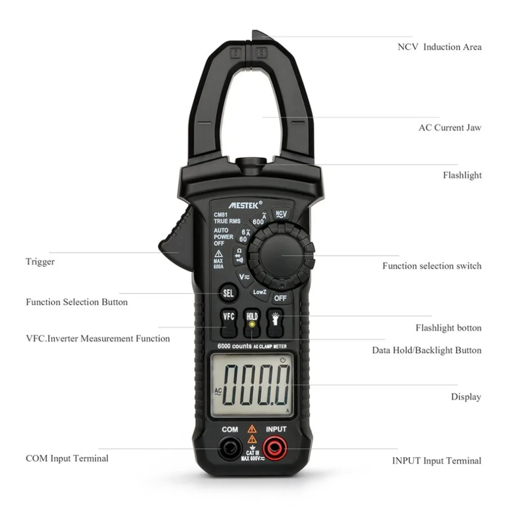 MESTEK Digitale strootang True RMS CM81 мультиметр 5999 Telt AC/DC Вольт Ампер Ом LowZ NCV тестер диодов с Zaklamp