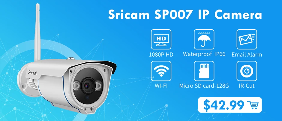 Sricam SP007 HD 1080P IP камера wifi 2,4 P2P Onvif Водонепроницаемая уличная Беспроводная IP камера для смартфонов ПК IR Cut ночная версия