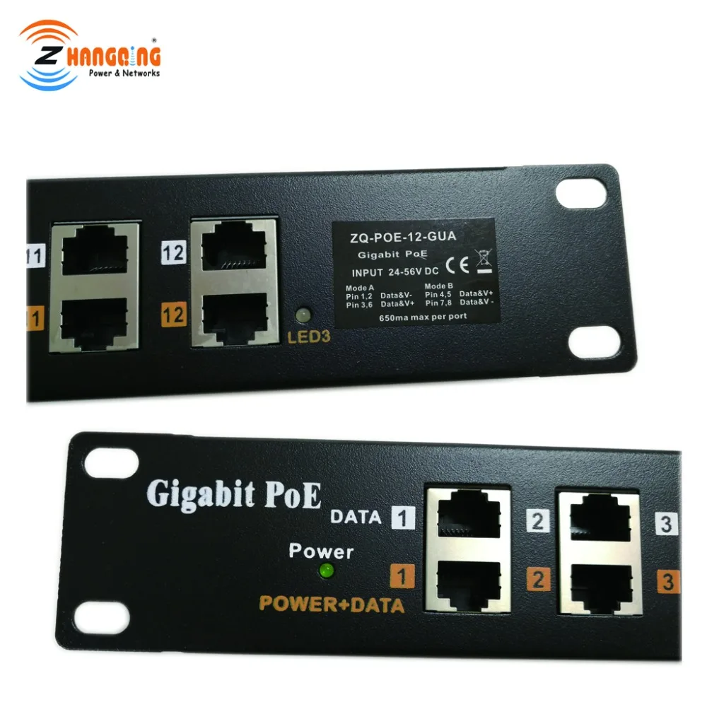 ZQPOEG12 Security Gigabit POE Injector 12 Port 1U Multiport Rack Mount Patch Panel 100/1000Mbps CCTV Accessories | Безопасность и
