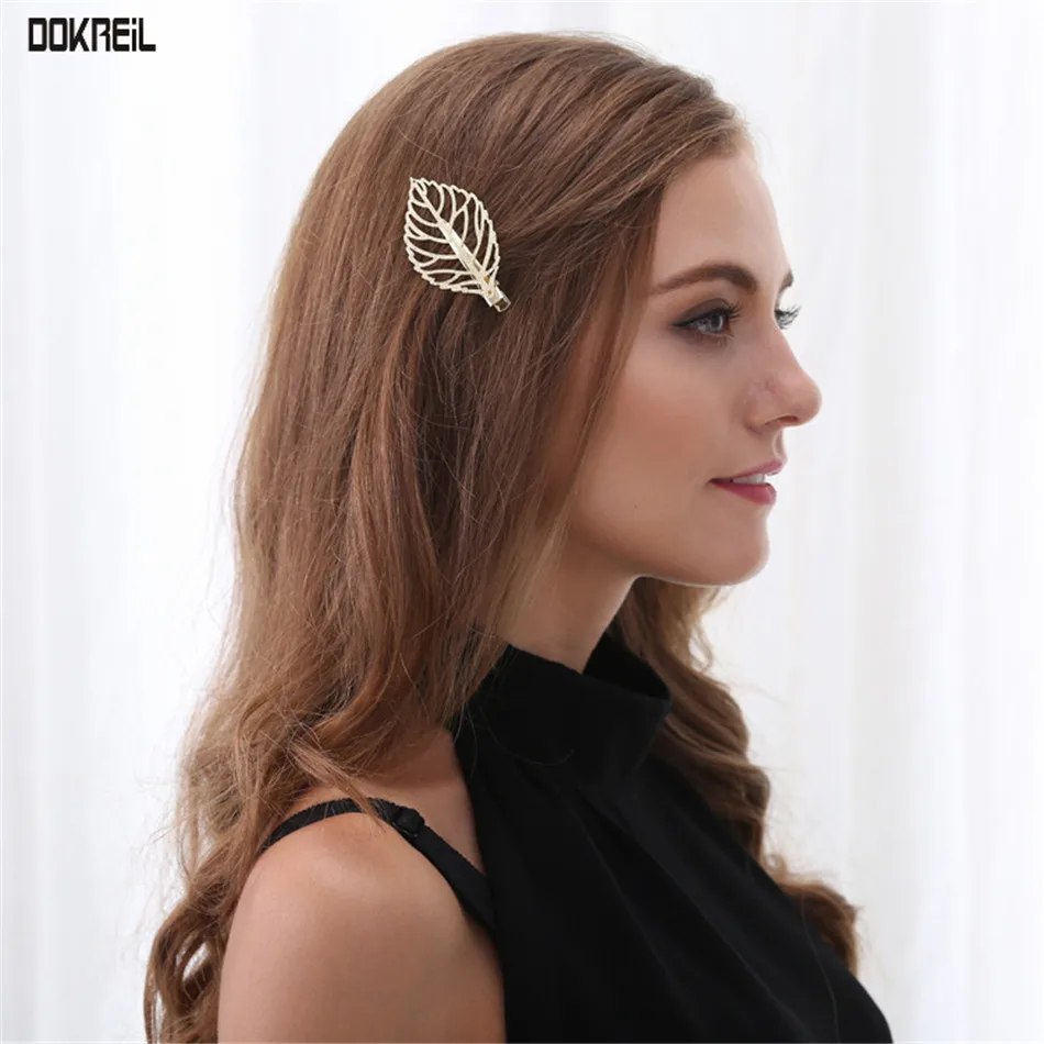 Простые полые металлические шпильки для волос в форме листьев свадебные