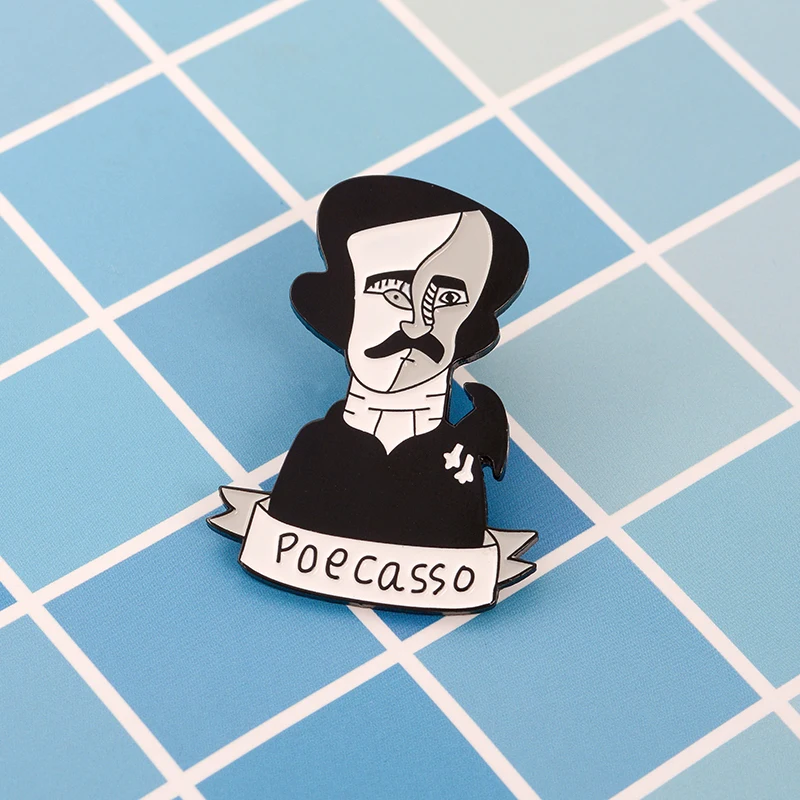 Эмалированная заколка в виде цветка с полным воображением Эдгара Аллана По Кассо