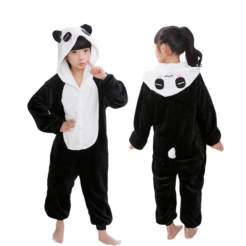 panda Детские пижамы с радужной звездой и единорогом; зимняя Пижама; Фланелевая пижама с капюшоном; комплекты одежды для сна с животными для девочек и мальчиков; одежда для сна - Цвет: panda