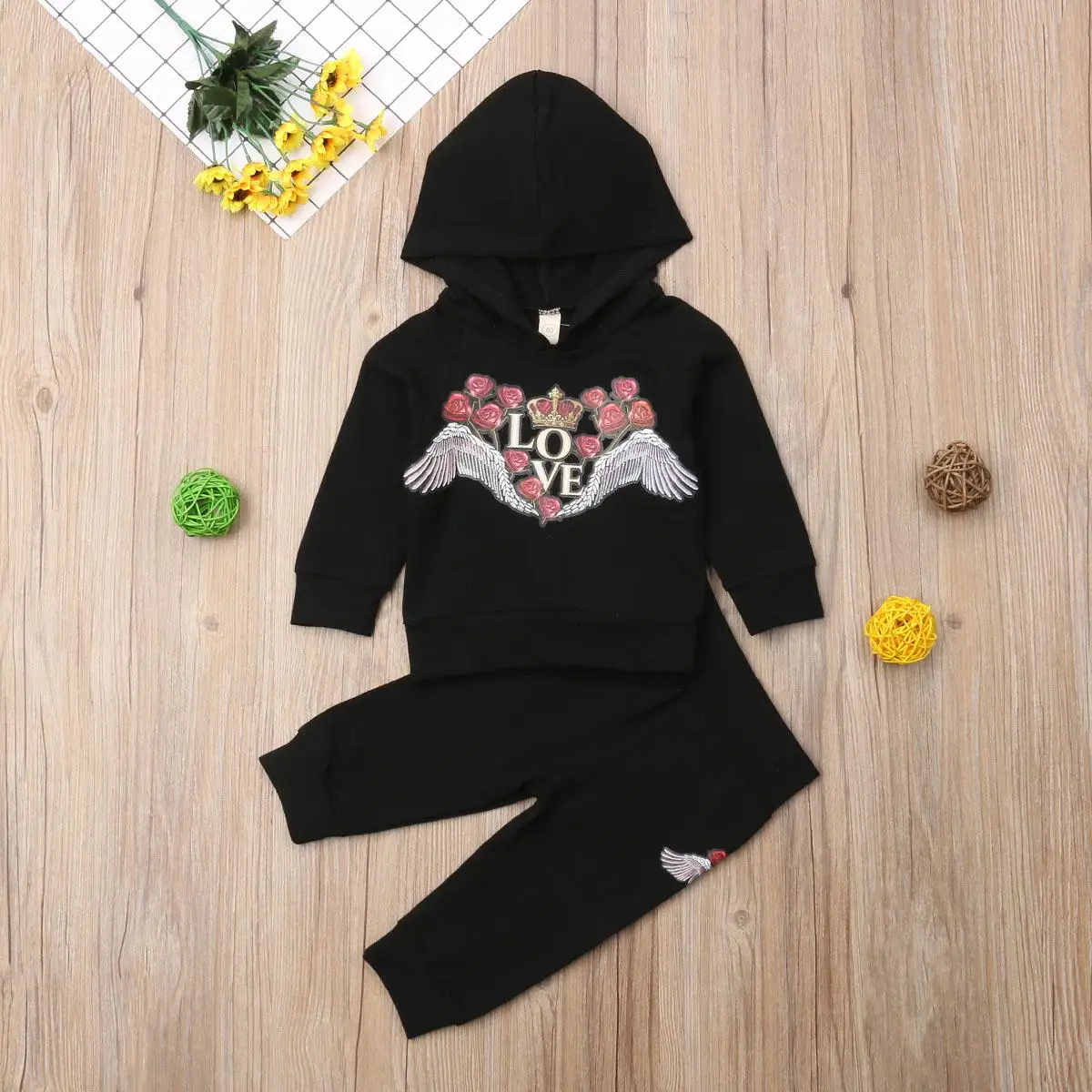 Модная Новая Одежда для новорожденных мальчиков и девочек с принтом Любовь розы