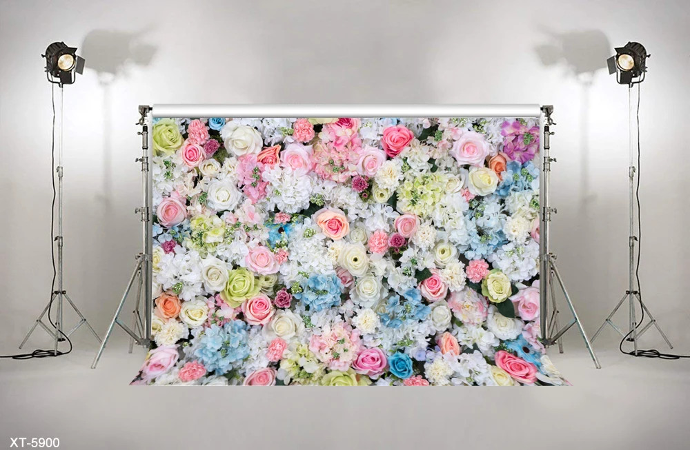 Vinyl 3D Blooming Colorful Rose Flowers Wall Backdrop Floral Wedding Backdrops For Bridal Shower Background Photo Studio | Электроника