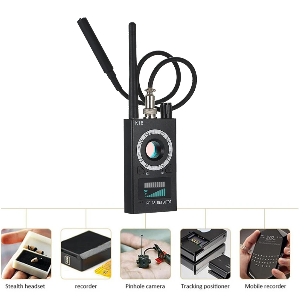 Hot sale K18 Multi-function Anti spy Detector Camera Wireless GSM Signal Audio Bug Finder GPS Signal Lens RF Tracker Scanner