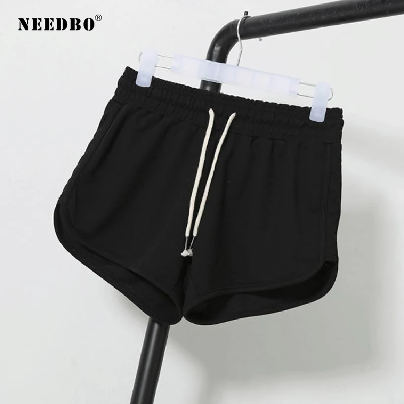 Женские спортивные шорты NEEDBO черные для бега фитнеса размера плюс повседневные