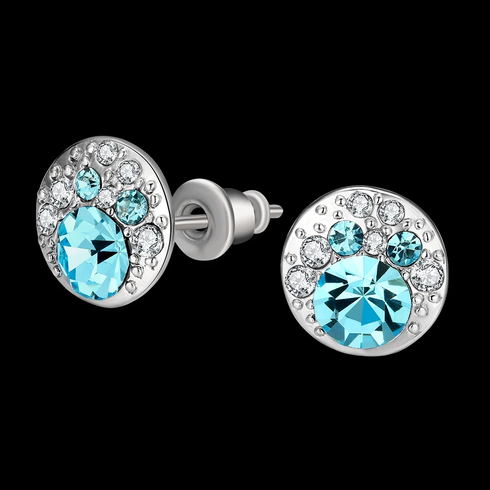 New Blue Crystal Czech Drill Round Stud Earrings For Women Fashion Jewelry Double Sided Gold White Color Hot | Украшения и