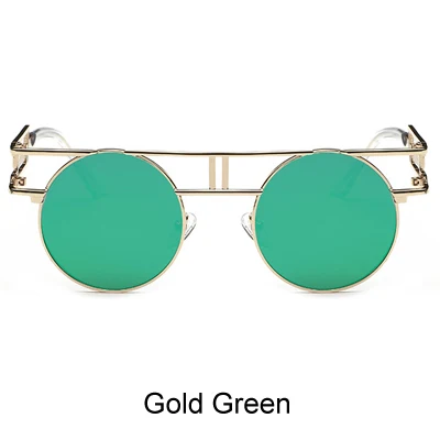 Gold Green Ralferty готические Круглые Солнцезащитные очки для женщин и мужчин винтажные стимпанк очки Ретро Покрытие Солнцезащитные очки Светоотражающие gafas de sol mujer - Цвет линз: Gold Green