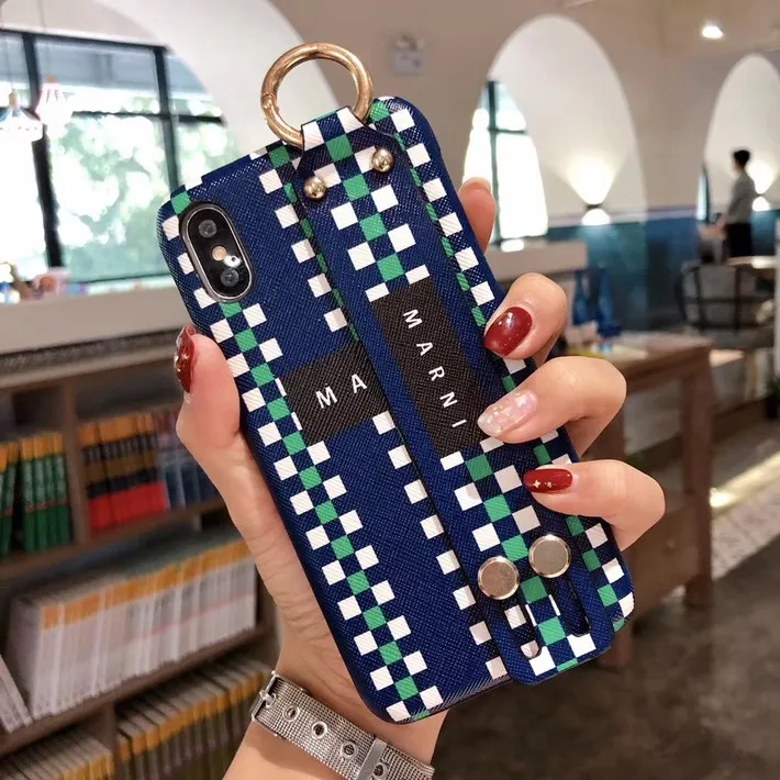Wrist strap-Blue Модный чехол для телефона, чехол для iPhone X XS Max, роскошный бренд для iPhone 7, 8, 6 Plus, ремешок на запястье, чехол, Твердый чехол для телефона - Цвет: Wrist strap-Blue