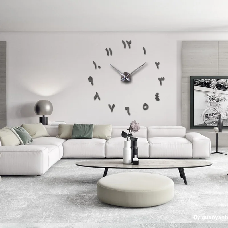 mirror effect Modern style still life diy digital Living room wall stickers home decoration quartz big watch wall clock