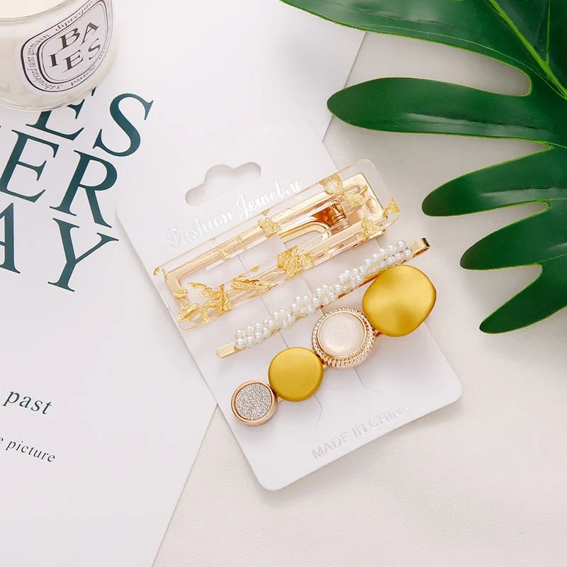 

3PCS/Set Fashion Pearls Acetate Geometric Hair Clips For Women Girls Headband Sweet Hairpins Barrettes Hair Accessories Set