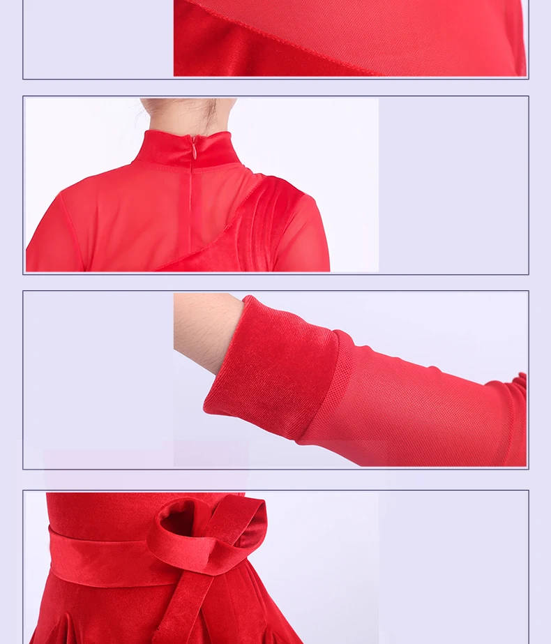 Kids Latin Dance Costume Long Sleeve Blue/Red Latin Practice Clothing Latin Competition Dresses Rumba/Tango Outfit DQL1323