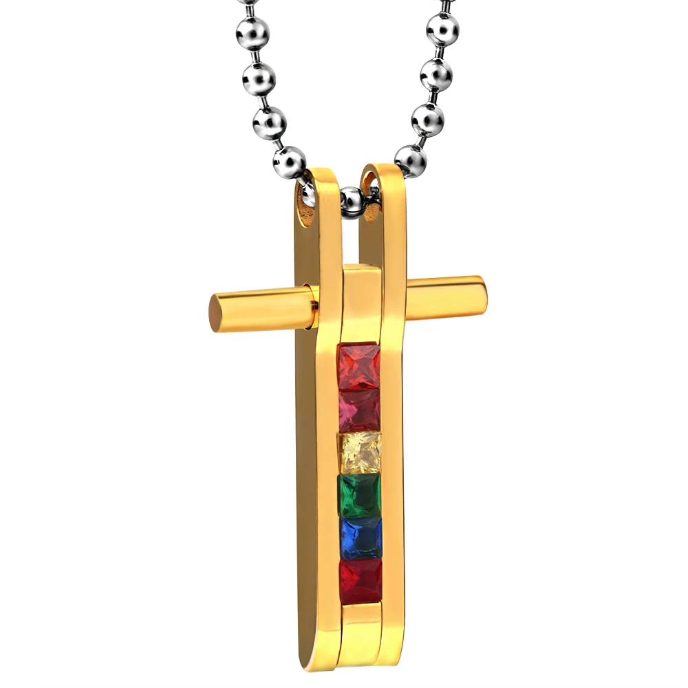 

fashion black cross rainbow necklace pendants stainless steel Zircon jewelry
