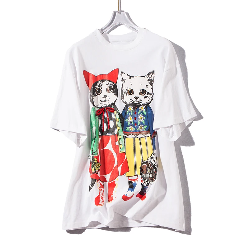 

Возможно, у Женская белая длинная футболка с принтом кота, свободная летняя футболка оверсайз, Highstreet B0316