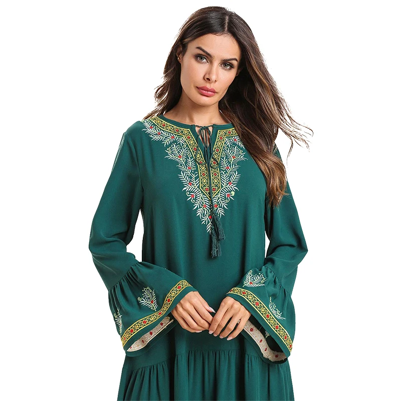 Женское модное платье с круглым вырезом и вышивкой Abaya мусульманское в Дубае