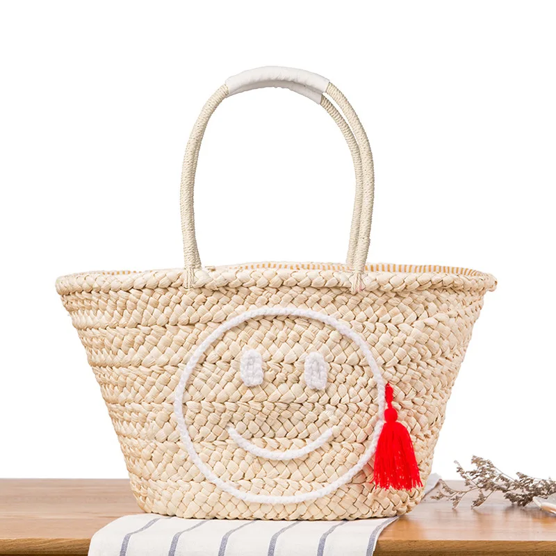 Женская Соломенная Сумка XMESSUN летняя плетеная через плечо с кисточками и