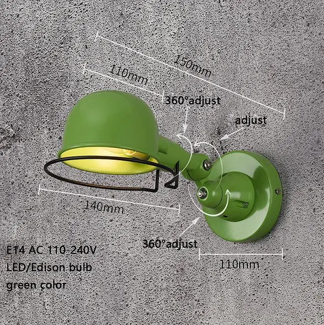 W12146 green Реплики дизайнером промышленные стиль Механическая Рука Франция Jielde Бра Настенный Светильник Вспоминают Двойной Выдвижной Старинные Складной Стержень лампы настенный светильник спальня ткань светильник на стену - Цвет абажура: W12146 green