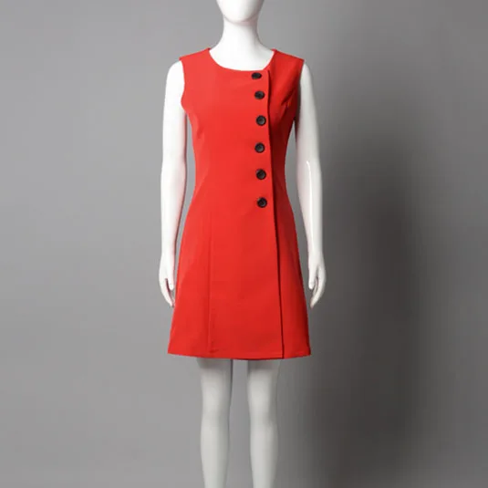 summer new GIRL female lady student red Single-breasted button sleeveless OL dress | Женская одежда