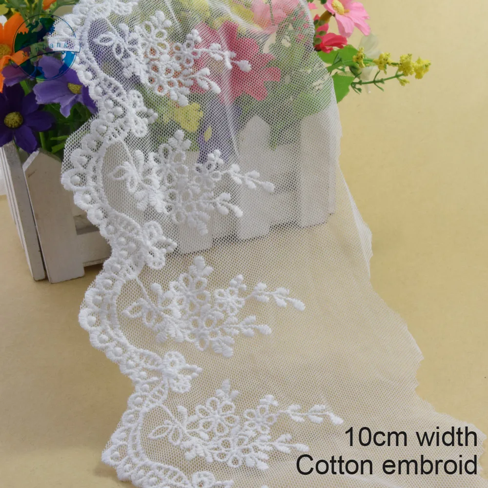 

10yards 10cm width white cotton embroided lace ribbon guipure trim DIY wedding Accessories dolls lace french lace applique#2946