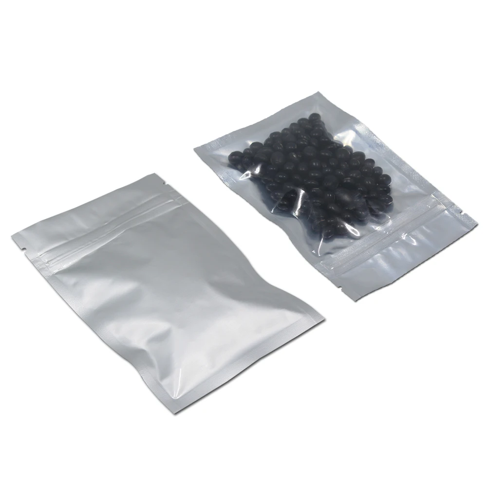

50Pcs Clear Front Pure Aluminum Foil Zip Lock Package Bags Nuts Beans Reclosable Mylar Plastic Zipper Packing Pouch for Sundries
