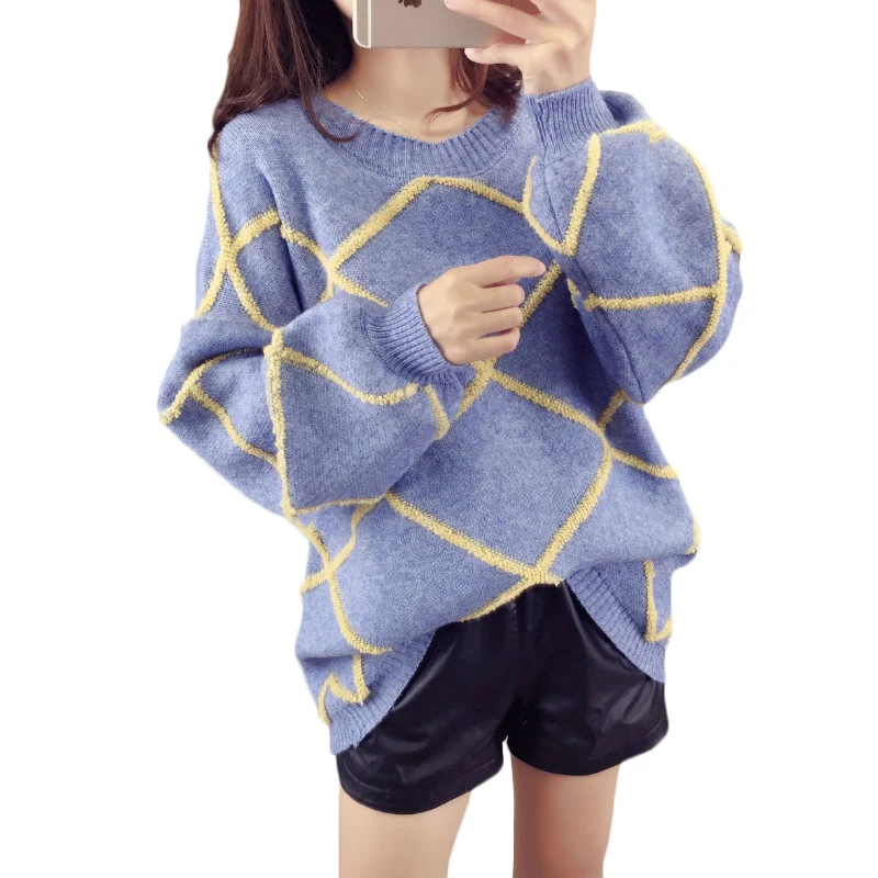 

Pullover warm Sweater Women loose Korean puff sleeve Casual Sweaters Autumn Winter New O neck Long sleeve Sweaters Coat F734