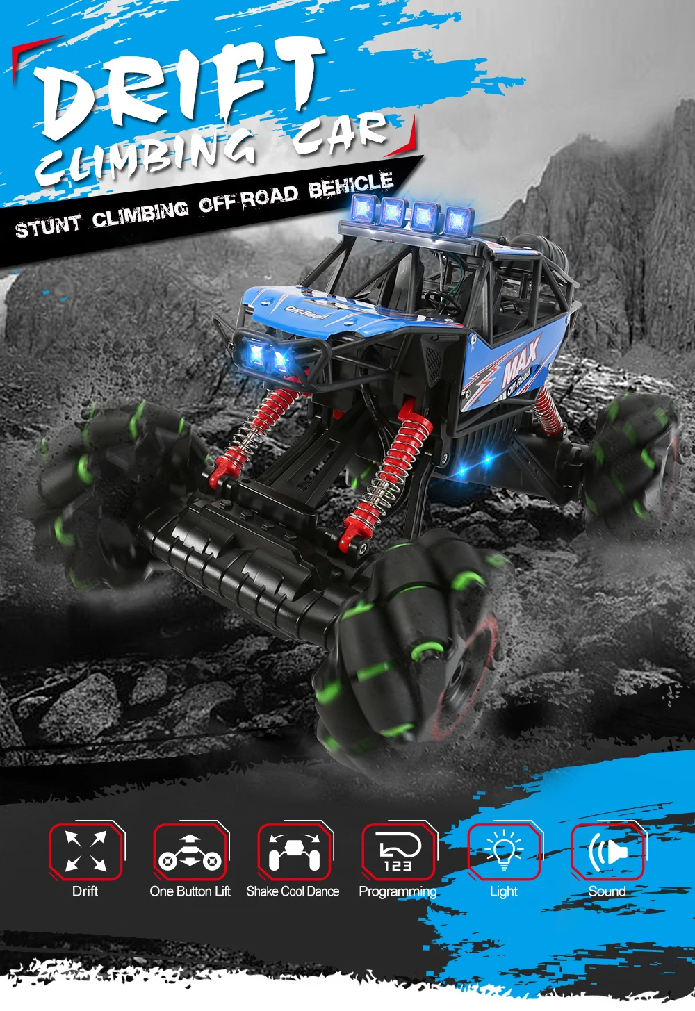 2,4G 4WD автомобиль с дистанционным управлением 360 трюк RC грузовик 35 минут игры RC Дрифт автомобиль голова светодиодный свет крутой танец