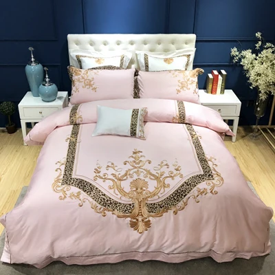 color 4 100S из египетского хлопка вышивка Роскошный Королевский Постельное белье 4/6 шт. King queen отель Комплект постельного белья с пододеяльником и наволочками с узором из белого и синего цвета - Цвет: color 4