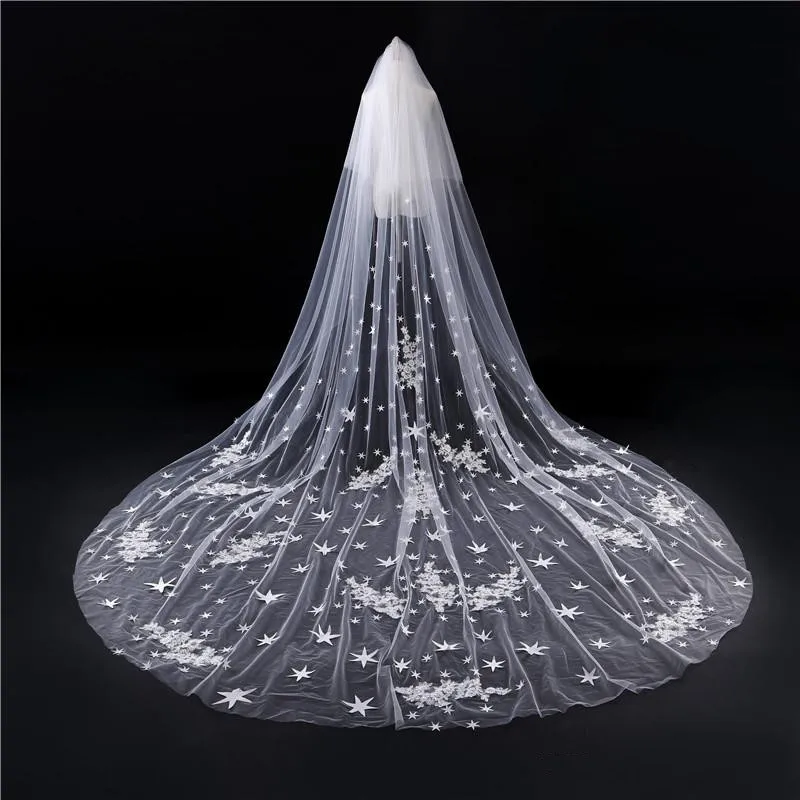 2019 разработан свадебная фата с кружевными аппликациями двух Слои Румяна уход за