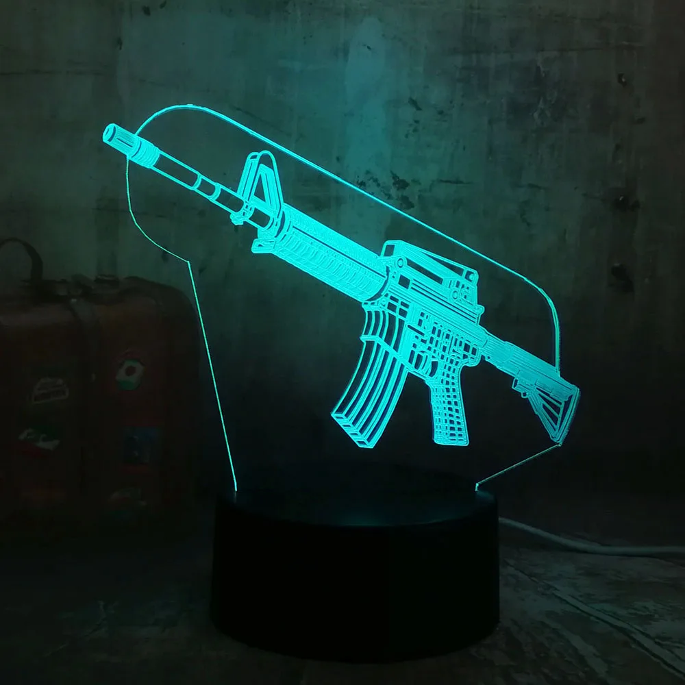 Крутой 3D светодиодный ночник светильник PUBG Submachine Gun M416 лампа для мальчиков