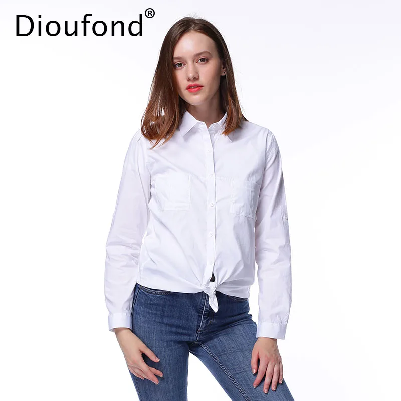 Осенняя белая блузка Dioufond рубашка с длинным рукавом однотонная хлопковая