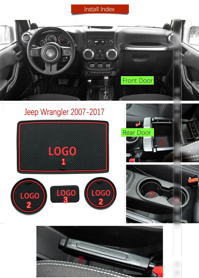 4 шт. противоскользящие резиновые коврики для Jeep Wrangler JK 2007 2008 2009 2010 2011 2012 2013 2014 2016