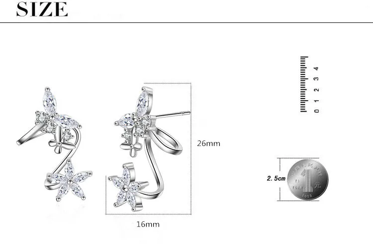 Высокое качество Мода Бабочка Блестящий cz Циркон женский подарок серебро 925