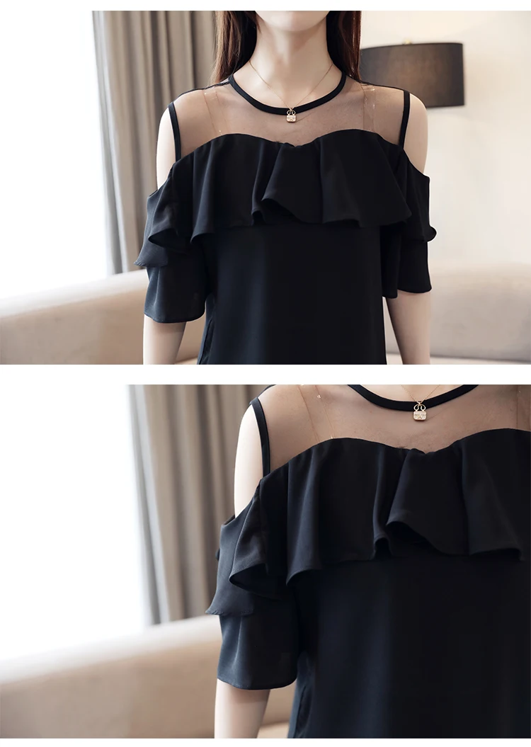 womens tops and blouses Summer women 2021 white blouse short sleeve chiffon shirt off shoulder top 4206 50 | Женская одежда