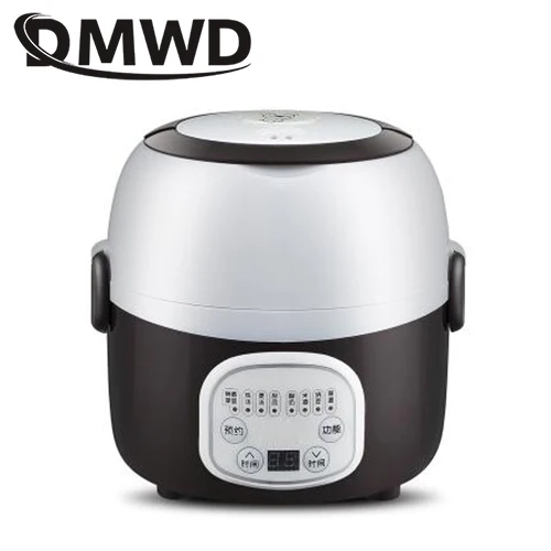 brown smart two DMWD мини-рисоварка, портативная, 2/3 слоев, коробка для еды, Ланч-бокс, пароварка, тепловой горшок для приготовления пищи, Подогрев пищи, Электрический Ланчбокс, контейнер, ЕС - Цвет: brown smart two