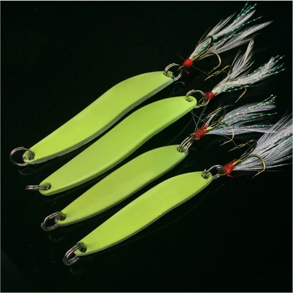 FISHINAPOT металлическая светящаяся ложка Спиннер с искусственными перьями 7 г 10 13