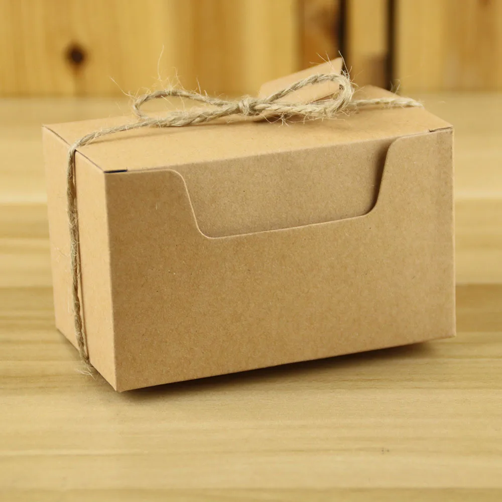 

Free shipping 10x6x6cm Natural Kraft Paper Wedding Candy Boxes with Hemp Rope Brown Paper Square Favor Candy Boxes Supplies