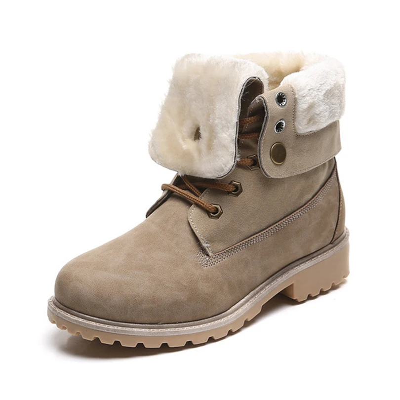 Сапоги хаки женские зимние из снежной кожи с плюшевой подкладкой на шнуровке