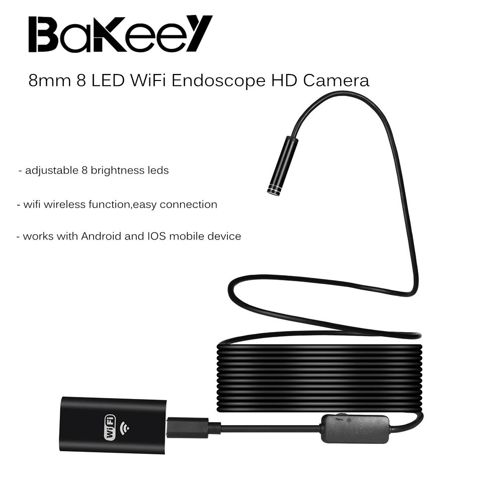 Bakeey 8 мм Led WiFi эндоскоп HD камера бороскоп водонепроницаемый жесткий кабель для