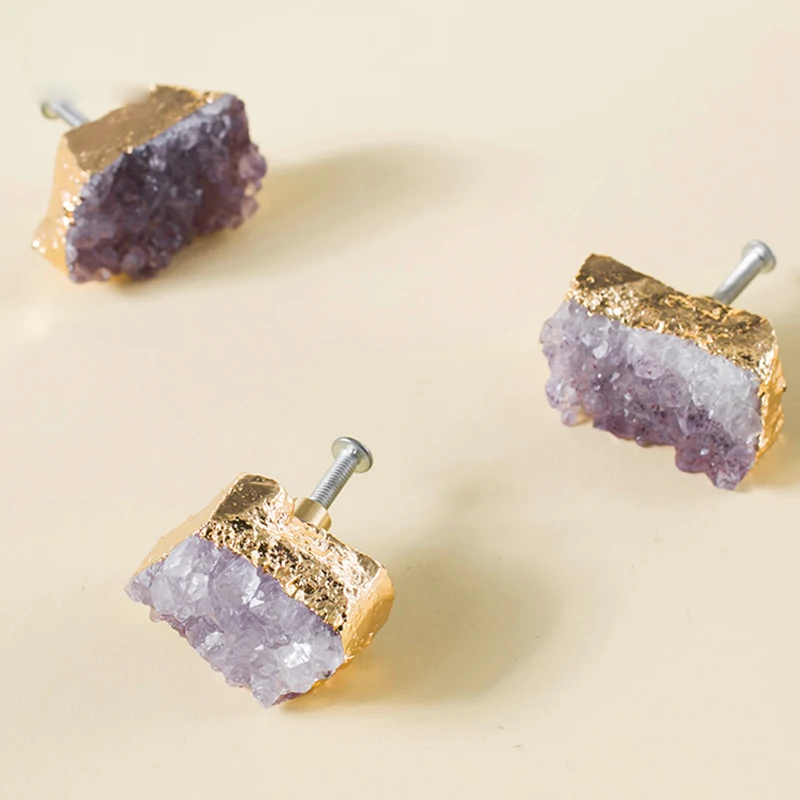 Натуральная аметистовая кварцевая ручка экстравагантный натуральный кристалл дверная ручка с одним отверстием латунная ручка для шкафа тянет мебельное оборудование