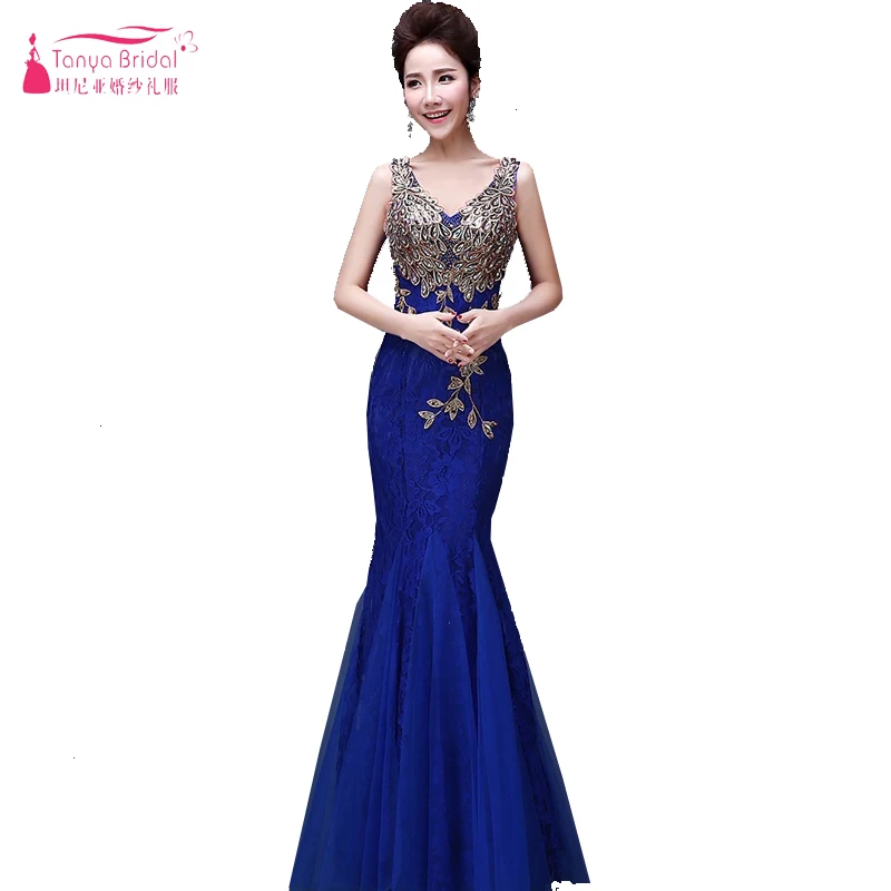 Royal Blue Mermaid Bridesmaid Dresses V-Neck Sexy Elegant Lace Tulle Maid Of Honor Wedding Guest Dress Formal Wear cheap ZB023 | Свадьбы и