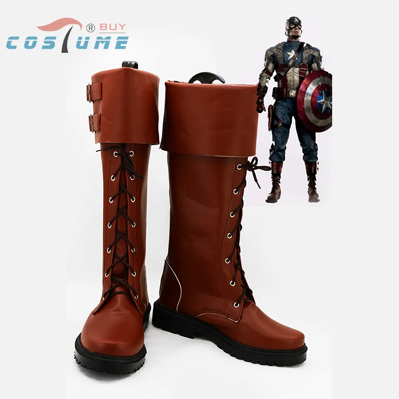 Captain Cosplay America Steve Rogers PU Brown Halloween Cosplay Boots Shoes Customized Size